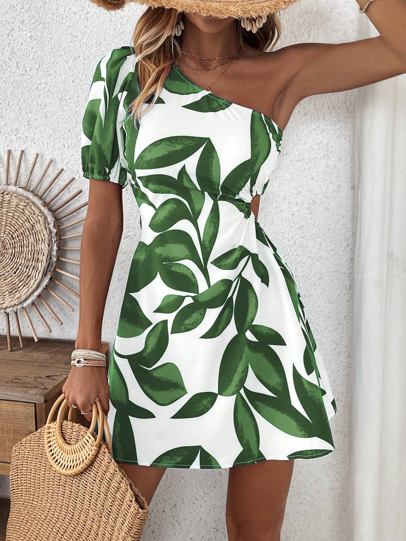 One Sleeve Peekaboo Dress For Summer Vacation Beach Outfits Women