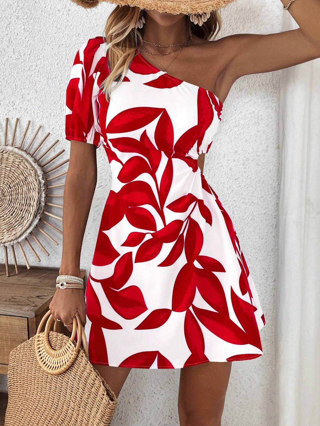 One Sleeve Peekaboo Dress For Summer Vacation Beach Outfits Women