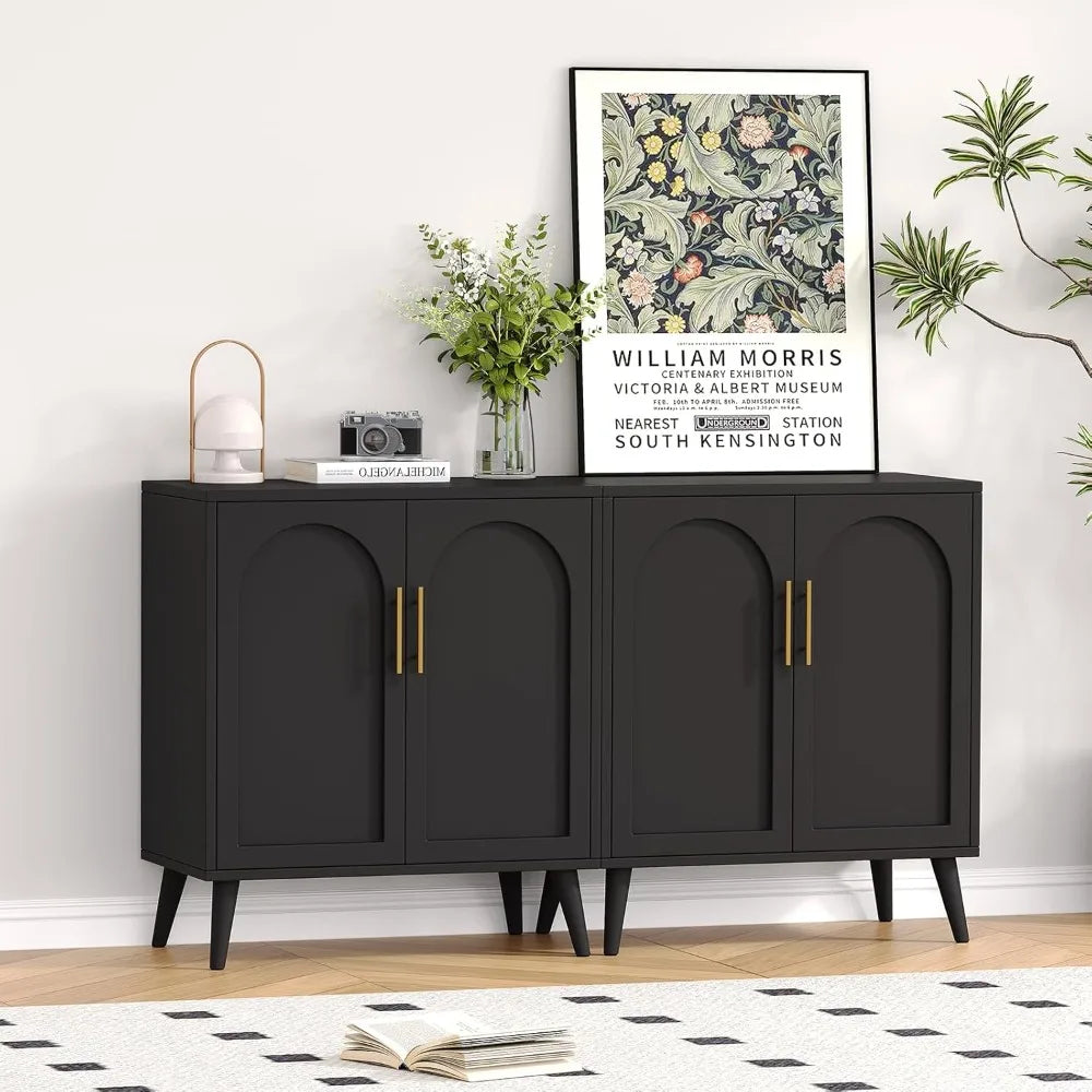 Set of 2 Storage Cabinet with 4 Doors, Accent Bathroom Floor Cabinet, Modern Sideboard Buffet Closet for Living Room, Entryway