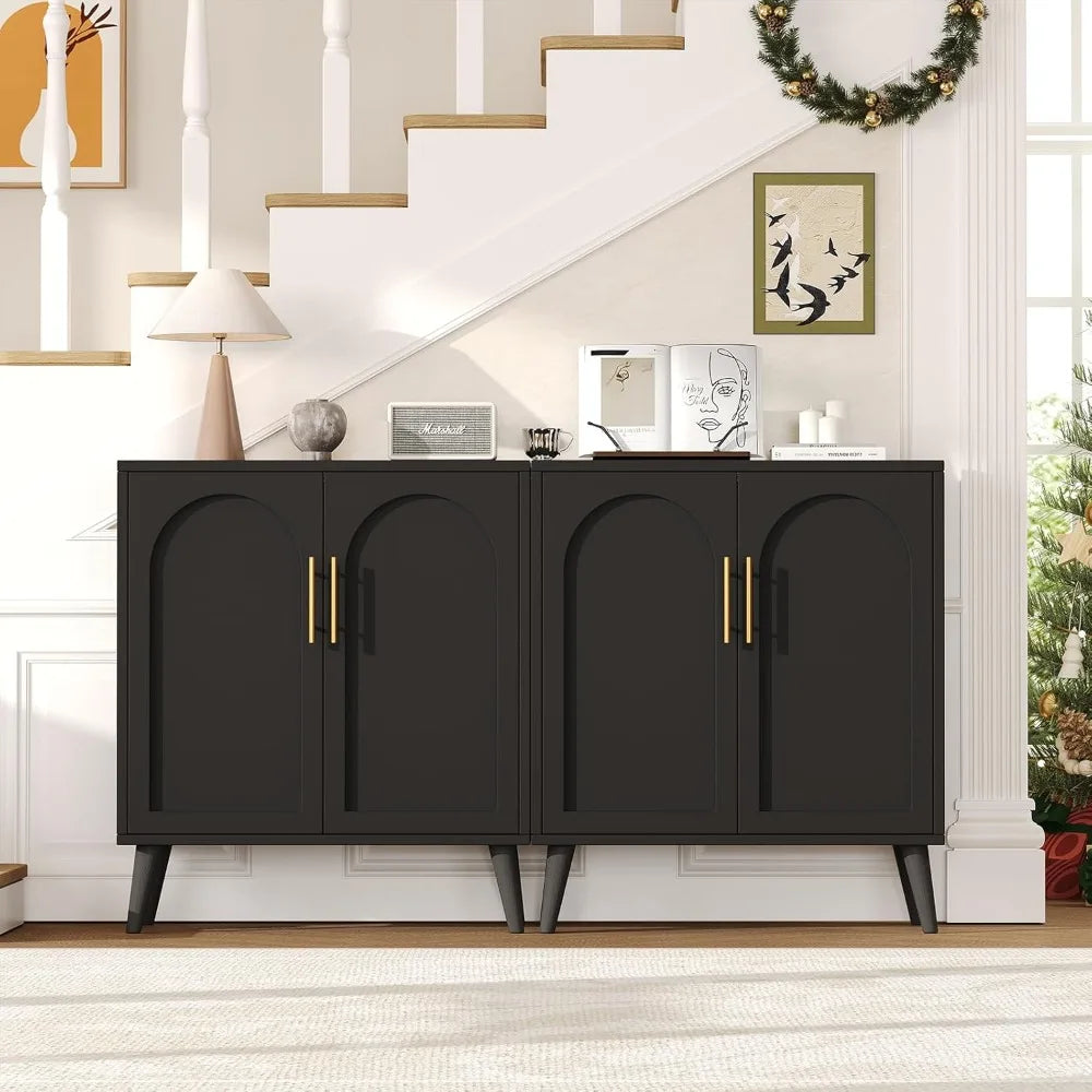 Set of 2 Storage Cabinet with 4 Doors, Accent Bathroom Floor Cabinet, Modern Sideboard Buffet Closet for Living Room, Entryway