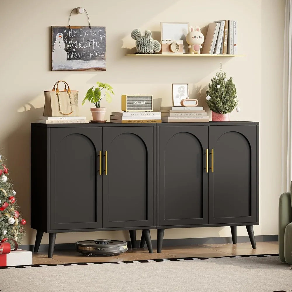 Set of 2 Storage Cabinet with 4 Doors, Accent Bathroom Floor Cabinet, Modern Sideboard Buffet Closet for Living Room, Entryway