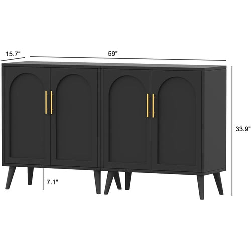Set of 2 Storage Cabinet with 4 Doors, Accent Bathroom Floor Cabinet, Modern Sideboard Buffet Closet for Living Room, Entryway