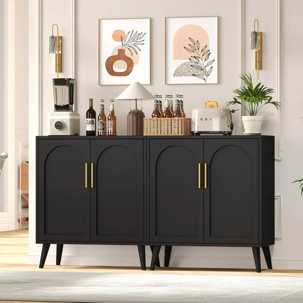 Set of 2 Storage Cabinet with 4 Doors, Accent Bathroom Floor Cabinet, Modern Sideboard Buffet Closet for Living Room, Entryway