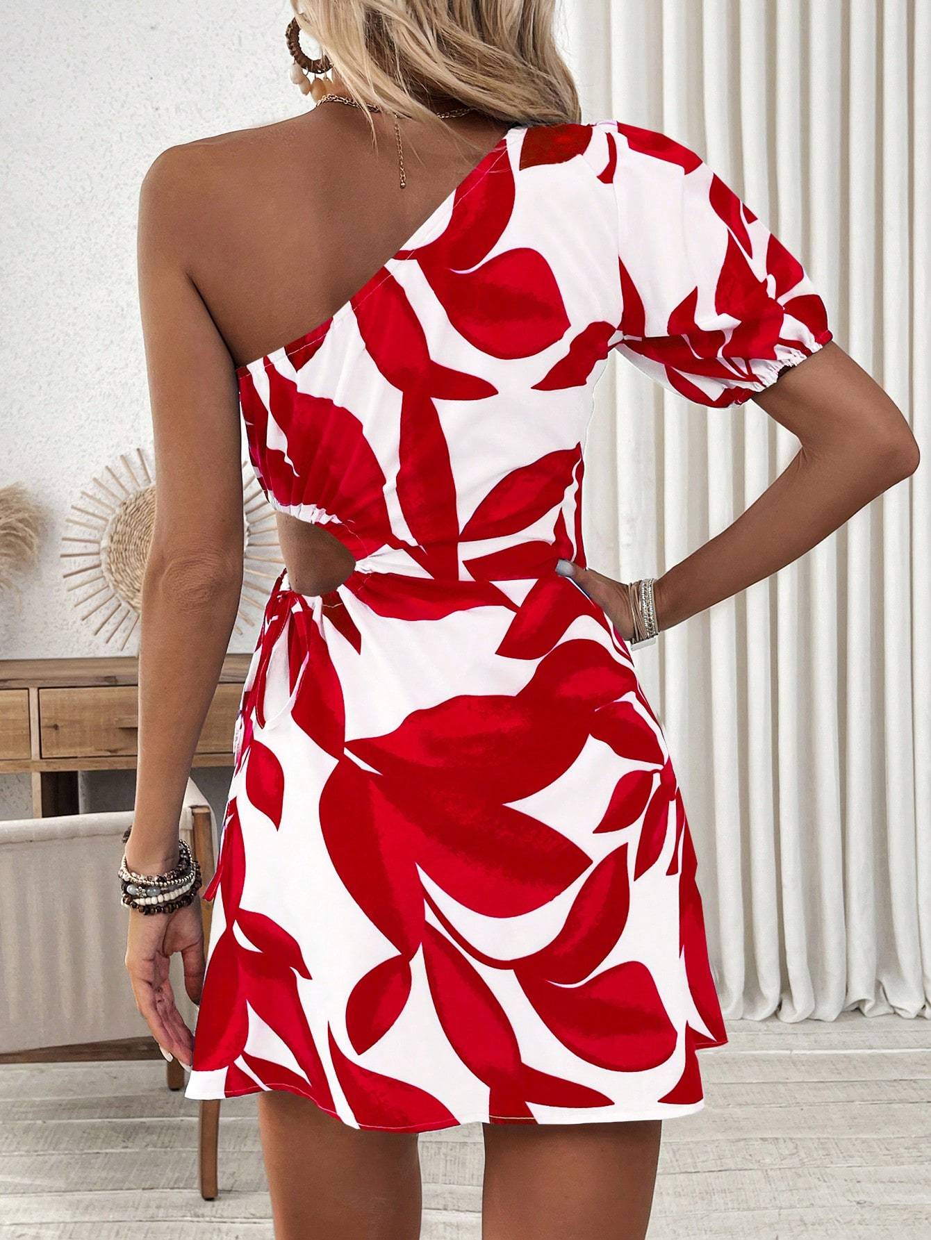 One Sleeve Peekaboo Dress For Summer Vacation Beach Outfits Women